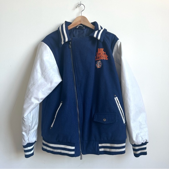 Rocawear ROC Rebel League Embroidered Contrast Varsity Jacket Navy White Size XL - Picture 2 of 16
